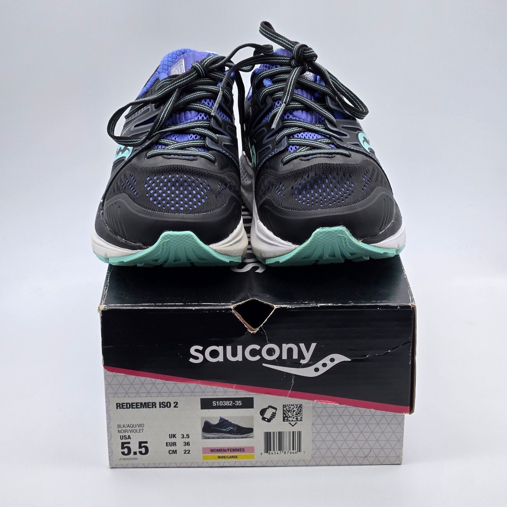 Saucony Redeemer ISO 2 Running Shoes Womens 5.5 Wide Black Aqua Violet S10382-35